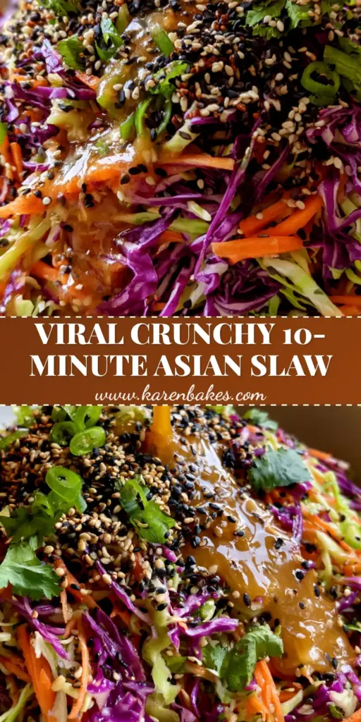 Asian Coleslaw Recipe with Glossy Ginger-Sesame Dressing 4 A vibrant Asian coleslaw recipe with purple and green cabbage, matchstick carrots, and a glossy amber sesame dressing. (Asian coleslaw recipe)