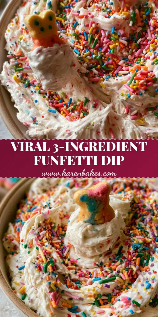 Funfetti Dip: The Ultimate Creamy Cake Batter Party Appetizer 4 A minimalist ceramic bowl overflowing with thick, whipped white Funfetti dip, swirled with rainbow jimmies and nonpareils, surrounded by animal crackers and strawberries.