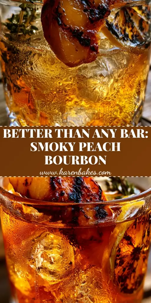 Grilled Peach Bourbon Lemonade: The Ultimate Smoky Summer Cocktail 4 A vibrant amber Grilled Peach Bourbon Lemonade in a crystal glass with deep charred peach wedges and green thyme. (Grilled Peach Bourbon Lemonade)