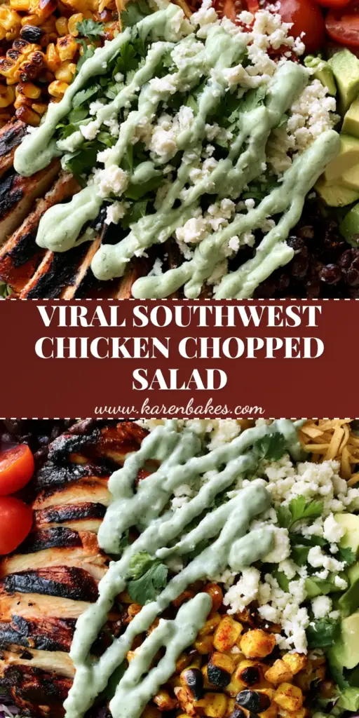 Southwest Chicken Chopped Salad with Cilantro Lime Dressing 4 Top-down food photography of a Southwest Chicken Chopped Salad in a cream bowl with charred chicken and cilantro lime dressing.
