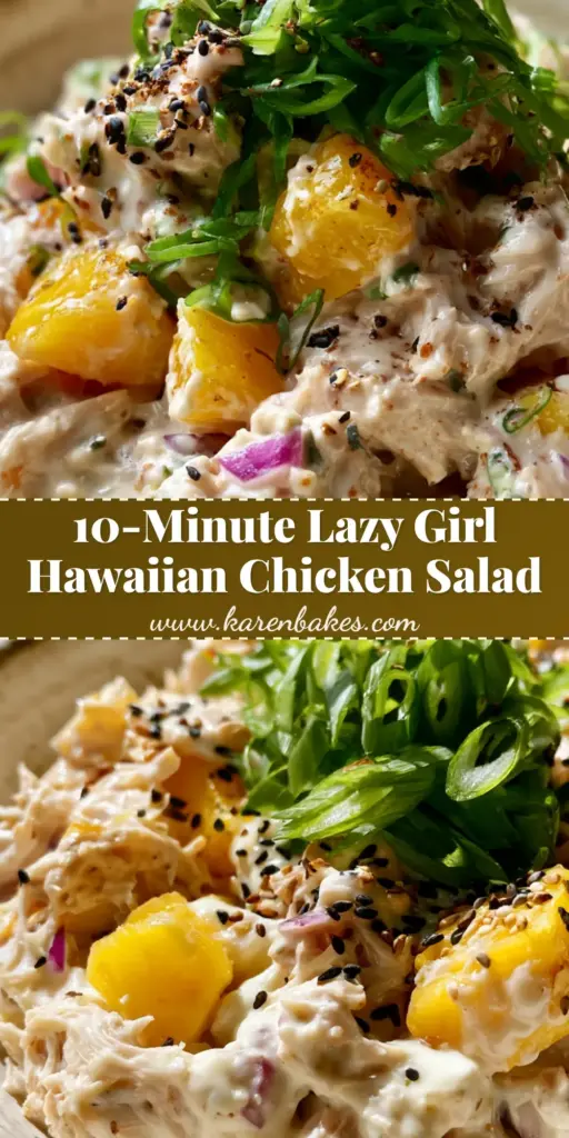 Hawaiian Chicken Salad: The Ultimate Creamy Pineapple and Shredded Chicken Recipe 3 A shallow rustic bowl filled with glossy Hawaiian chicken salad featuring pineapple chunks and black sesame seeds. (Hawaiian chicken salad)