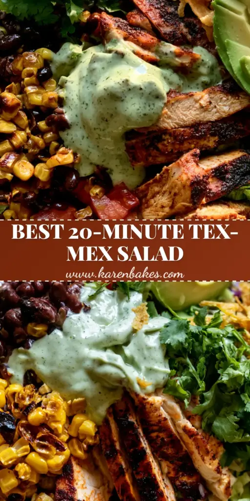 A vibrant Tex-Mex Chicken Chopped Salad with blackened chicken strips, charred corn, black beans, and a creamy cilantro lime dressing in a rustic bowl. (Tex-Mex Chicken Chopped Salad)
