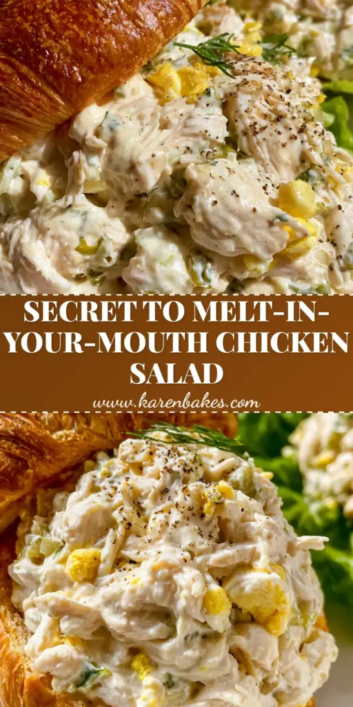 A close-up shot of a scoop of Chicken Salad Chick Olivia's Old South served on a toasted croissant with Bibb lettuce and fresh dill.