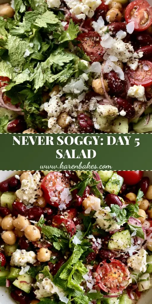 A stunning top-down view of Mediterranean bean salad recipes featuring chickpeas and kidney beans in a white bowl.