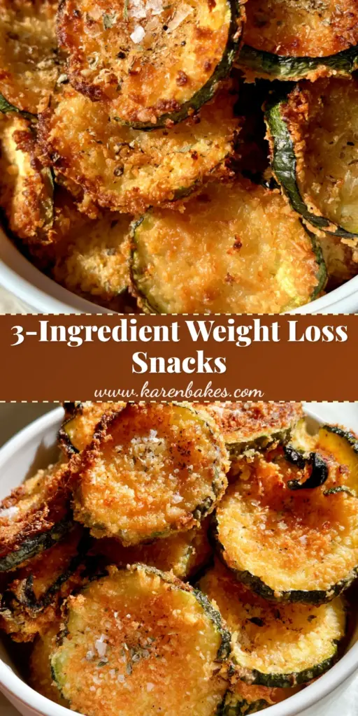 A pile of golden-brown crispy parmesan zucchini chips in a white ramekin, perfect for 3-ingredient snacks.