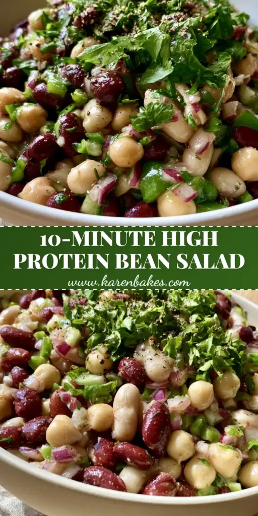 three-bean salad: The Ultimate Mediterranean Protein Powerhouse 4 A tall, vertical shot of a vibrant Mediterranean three-bean salad featuring glossy kidney beans and chickpeas in a matte white bowl. (three-bean salad)