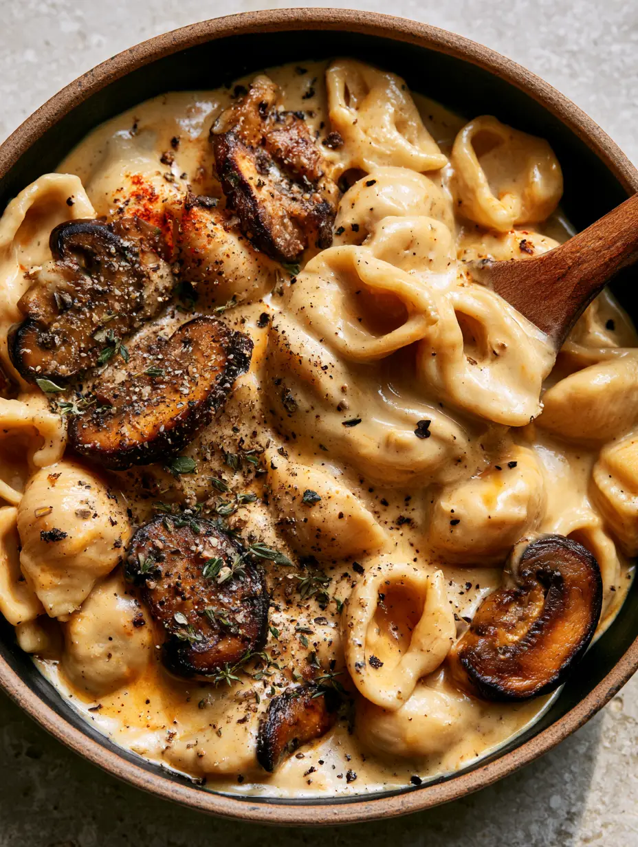 vegan mushroom stroganoff mac and cheese: The Ultimate Comfort Food 4 Top-down macro shot of vegan mushroom stroganoff mac and cheese showing caramelized mushrooms and glossy cashew cream sauce. (vegan mushroom stroganoff mac and cheese)