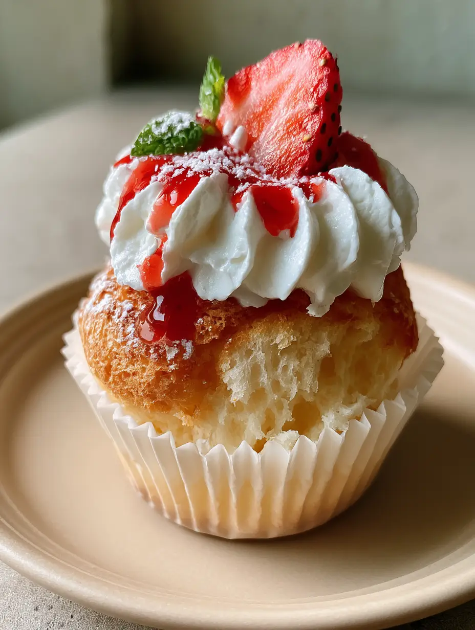 A handheld smartphone photo showing the light, airy, open-crumb sponge texture of an Angel Food Cupcake on a neutral ceramic plate.