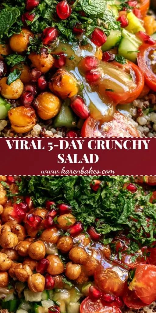 A vertical overhead shot of a Moroccan quinoa salad in a matte stoneware bowl, featuring ruby pomegranate seeds and glistening honey lemon vinaigrette.