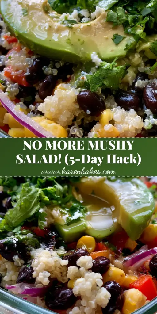 Black Bean Quinoa Salad: The Ultimate Zesty Mexican-Inspired Bowl 4 Vertical Pinterest pin showing a vibrant black bean quinoa salad in a glass container with sliced avocado and lime wedges.
