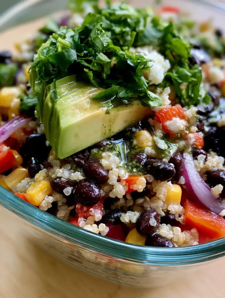 Black Bean Quinoa Salad: The Ultimate Zesty Mexican-Inspired Bowl 2 Close up photo of fluffy white quinoa and glossy black beans in a Mexican black bean quinoa salad bowl.