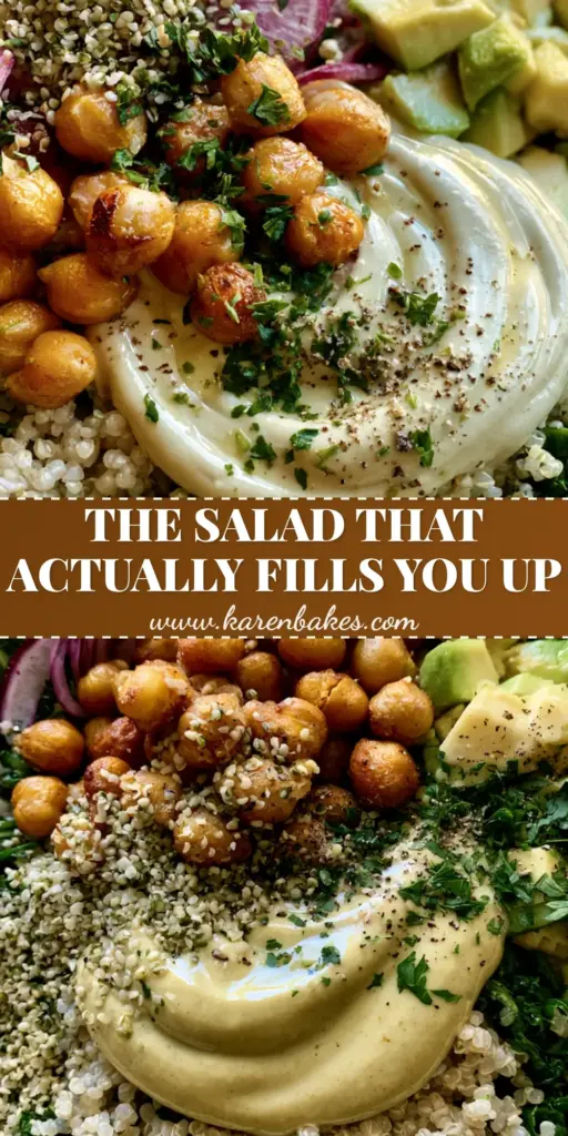 A vibrant Quinoa and Kale Protein Power Salad in a rustic bowl with creamy lemon tahini dressing and purple radishes.