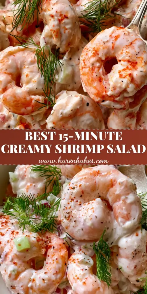 Shrimp Salad recipe: The Ultimate Creamy, Zesty Classic 4 A top-down view of a creamy Shrimp Salad recipe in a white bowl garnished with dill and Old Bay seasoning.