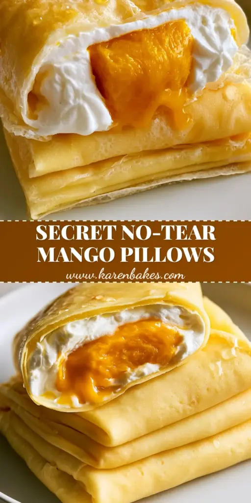 A stack of three Hong Kong style Mango pancakes on a white ceramic plate, one sliced to reveal a thick layer of chantilly cream and a large orange mango cube.