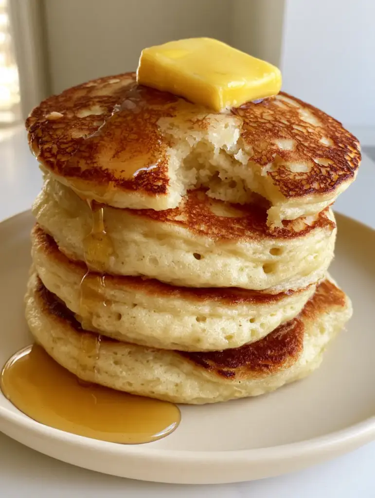 A torn pancake revealing a pillowy white interior crumb and air bubbles.