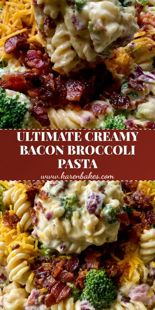 Creamy Bacon Broccoli Pasta Salad with Sharp Cheddar and Sunflower Seeds 4 A luxurious overhead view of creamy bacon broccoli pasta salad in a white ceramic bowl with a silver spoon lifting a portion.