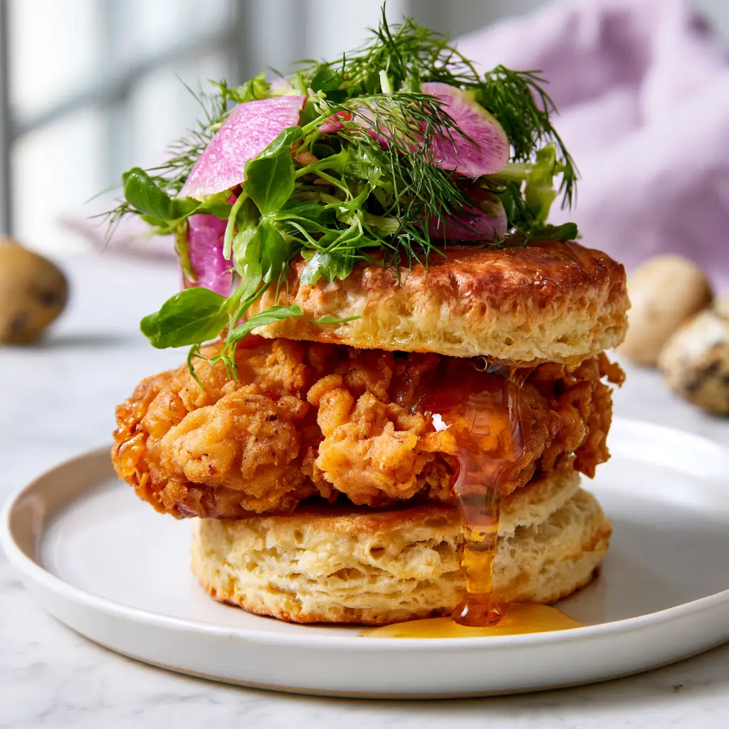 Gourmet Easter slider with honey glaze dripping down and fresh spring radish garnishes.