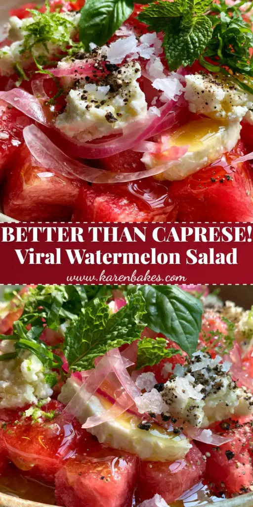 Watermelon Recipes: The Ultimate Glossy Feta and Lime-Honey Salad 4 A overhead shot of a vibrant watermelon feta salad featuring ruby-red cubes and a glossy glaze for high-engagement watermelon recipes.