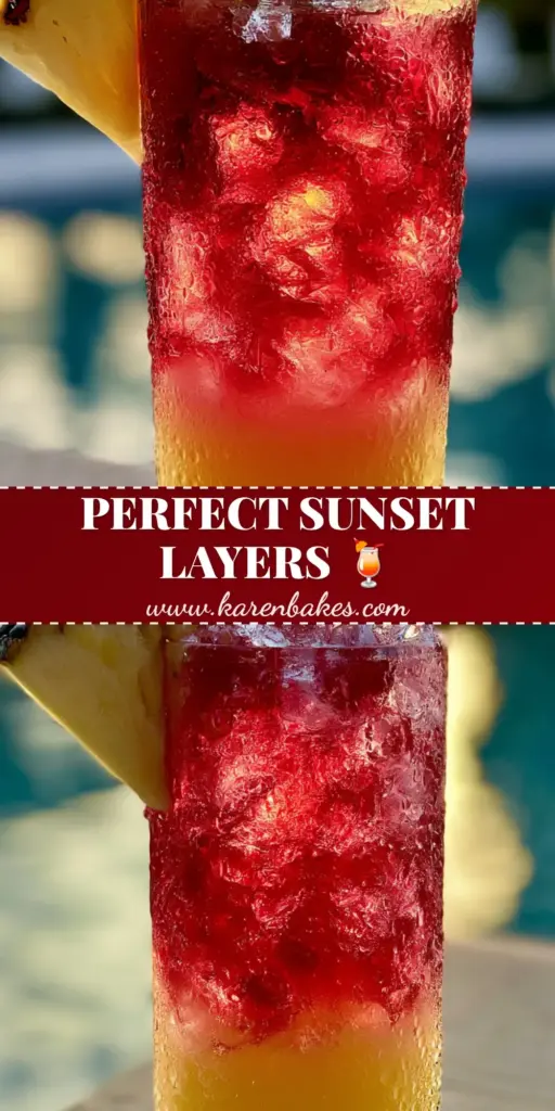 Malibu Bay Breeze Cocktail Recipe: The Ultimate Tropical Layered Drink 4 A professional Malibu Bay Breeze Cocktail in a highball glass with distinct yellow and red layers, charred pineapple garnish, and green fronds.