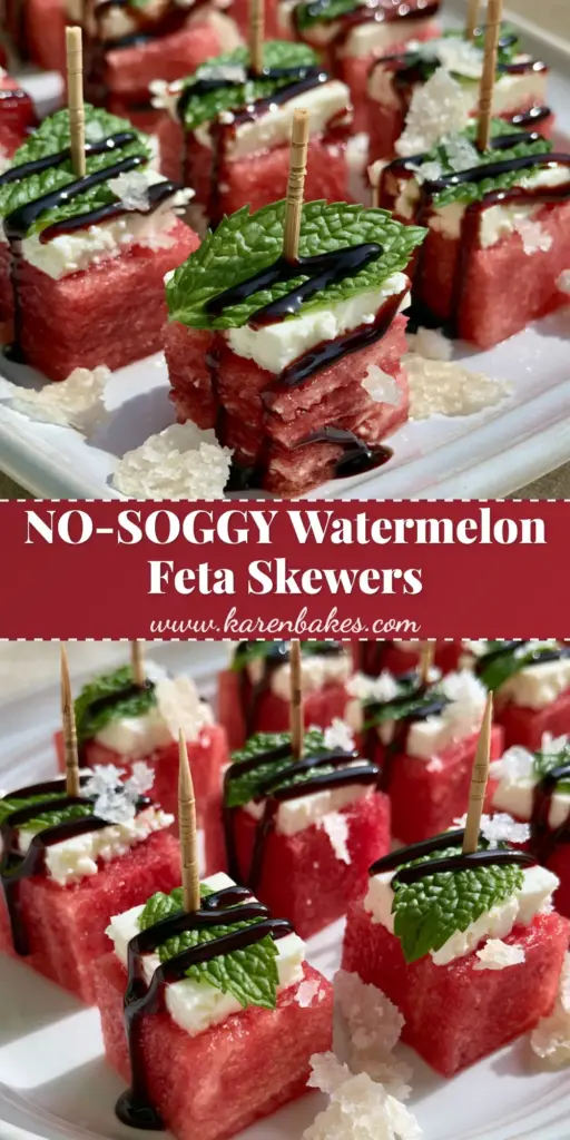 A tall Pinterest pin showing a gourmet strawberry watermelon salad with feta and balsamic glaze in a matte grey bowl.