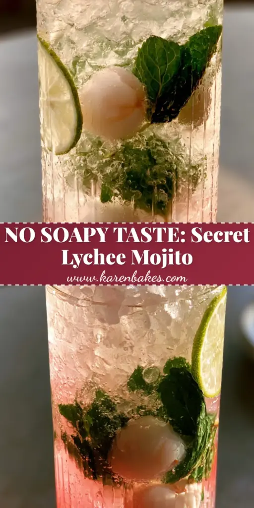 A tall ribbed highball glass filled with a Lychee Rose Mojito, featuring crushed ice, whole lychees, a lime slice, and a dried rosebud garnish in golden hour light.